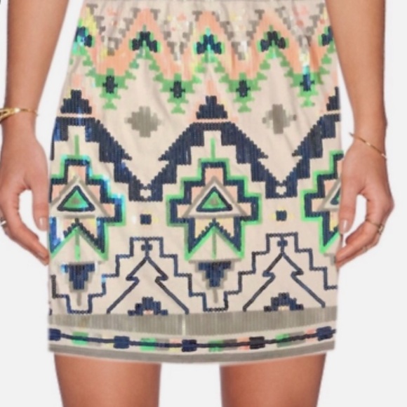 EXPRESS Aztec Western Sequin Mini Skirt size medium - Picture 1 of 6